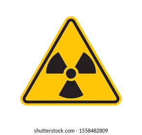 Vector yellow triangle sign - black silhouette radiation. Isolated on white background.