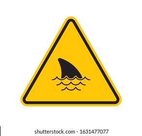 Vector yellow triangle sign - black silhouette road sign shark fin. Isolated on white background.