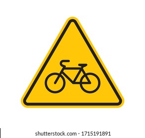 Signo de triángulo amarillo vector - ciclo de silueta negra. Aislado sobre fondo blanco.