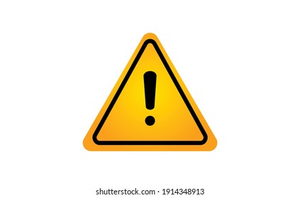 Vector yellow triangle sign - black silhouette exclamation mark. Isolated on white background.