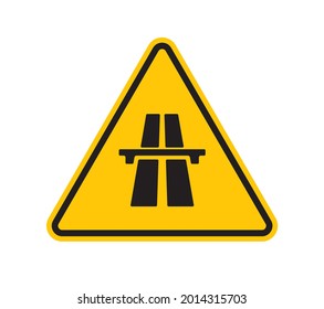 Vector Yellow Triangle Sign - Black Silhouette Expressway. Isolated On White Background.