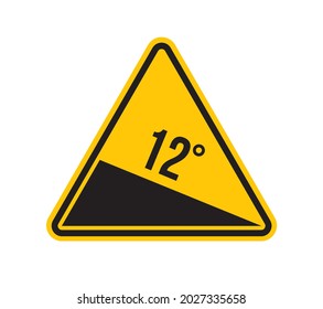 Vector yellow triangle sign - black silhouette dangerous descent symbol. Isolated on white background.