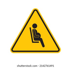 Signo del triángulo amarillo vectorial - silueta negra de una mujer embarazada sentada. Prioridad para las mujeres embarazadas. Aislado sobre fondo blanco.