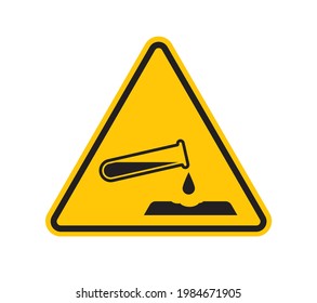 Vector yellow triangle sign - Corrosive sign. Isolated on white background.