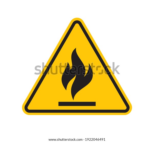 Vector\
yellow triangle sign - Fire warning sign. Flammable, inflammable\
substances icon. Isolated on white\
background.