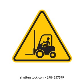 Vector yellow triangle sign - forklift sign. Isolated on white background.