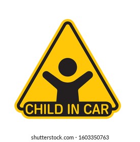 Vector yellow triangle sign with waving baby and text - Baby on board. Isolated white background.