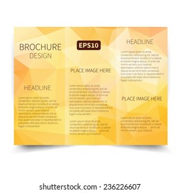 Vector yellow tri-fold brochure design template with abstract geometric background EPS10 Tri-Fold Mock up & back Brochure Design
