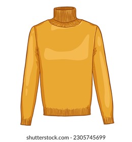 Vector Yellow Turtleneck Sweater. Men Clothing Cartoon Illustration