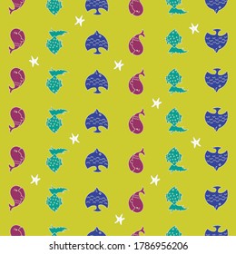 Vector yellow vertical aquatic seamless pattern background