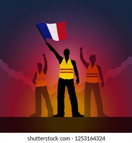 Ilustración de manifestantes del chaleco amarillo vector. Siluetas masculinas.