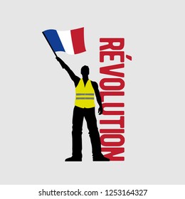 Vector yellow vest protestors illustration. Men silhouettes. 