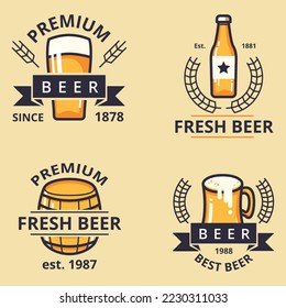 Vektor-gelbes Vintage-Bierlogo. Bieretikett für Brauhaus, Bar, Bierstube, Braufirmenmarke und Identität.