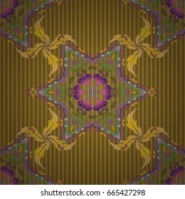 Vector yellow, violet and green damask lace ornament. Delicate intricate decorated for wedding ceremonies, anniversary, party, events.