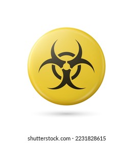 Aviso de Vector Amarillo, Signo de peligro biológico de peligro, Icono de placa botón Aislado. Símbolo de advertencia radiactivo. Círculo, Signo redondo peligroso. Plantilla de diseño. Vista frontal