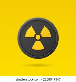 Vector Yellow Warning, Danger Nuclear Sign, Black Sign, Badge Icon Isolated. Radioactive Warning Symbol. Circle, Round Dangerous Sign. Design Template. Front View