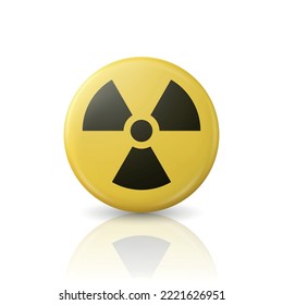 Vector Yellow Warning, Danger Radiation Sign, Button Badge Icon Isolated. Nuclear Power Station, Radioactive Warning Symbol. Circle, Round Dangerous Sign. Design Template