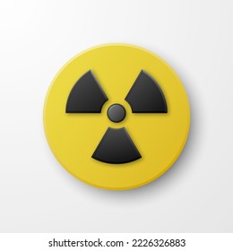 Vector Yellow Warning, Danger Radiation Sign, Button Badge Icon Isolated. Nuclear Power Station, Radioactive Warning Symbol. Circle, Round Dangerous Sign. Design Template. Top View
