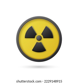 Vector Yellow Warning, Danger Radiation Sign, Button Badge Icon Isolated. Nuclear Power Station, Radioactive Warning Symbol. Circle, Round Dangerous Sign. Design Template. Front View