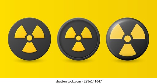 Vector Yellow Warning, Danger Radiation Sign Icon Set Isolated. Nuclear Power Station, Radioactive Warning Symbol. Circle, Round Dangerous Sign Collection. Design Template