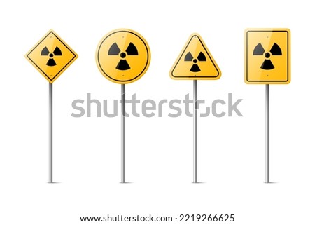 Vector Yellow Warning, Danger Radiation Sign Icon Set Isolated. Nuclear Power Station, Radioactive Warning Symbol. Rhombus, Circle, Triangle, Rectangle Dangerous Sign Collection. Design Template