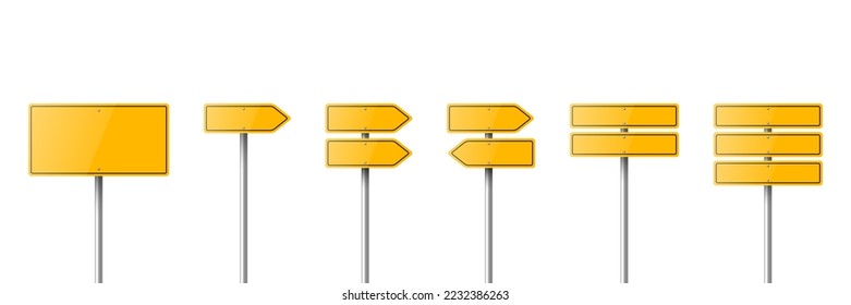 Vector Yellow Warning, Danger Stop Sign Frame Icon Set Isolated. Dangerous Sign, Plates Collection. Design Template of Road Sign