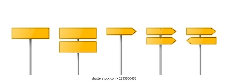 Vector Yellow Warning, Danger Stop Sign Frame Icon Set Isolated. Dangerous Sign, Plates Collection. Design Template of Road Sign