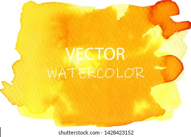 Vector yellow watercolor background. Paint brush stroke. Hand painted texture.