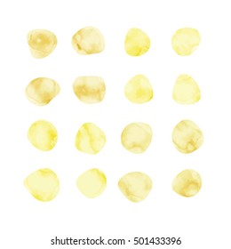 Vector yellow watercolor spots. Stained petals. Hand painted circles collection.