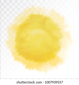 Vector yellow watercolor sun, isolated on transparent background. Illustration.