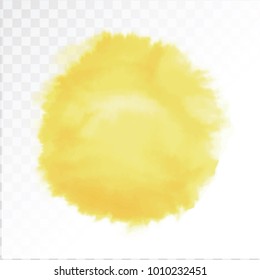 Vector yellow watercolor sun, isolated on transparent background. Illustration.