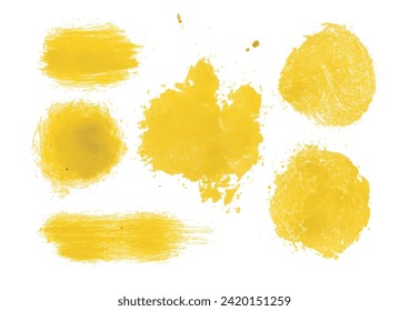 Vector yellow watercolor texture with brush strokes set of watercolor stain