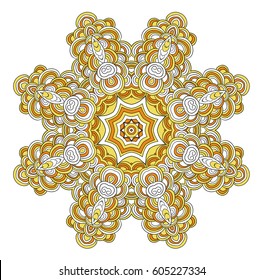 Vector yellow and white colored mandala. Abstract sun sign. Yoga element.