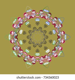 Vector. Yellow, white and pink snowflakes. Holiday design for Christmas and New Year fashion prints. Christmas pattern with snowflakes abstract background.