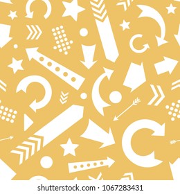 Vector Yellow White Scattered Arrows Pattern Background. Surface pattern design perfect for fabric, scrap booking, game room, and home decor projects.