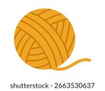 Vector yellow yarn ball in flat design. Wool element for knitting projects. Ball of yarn clipart. Cozy hobby knitting object.