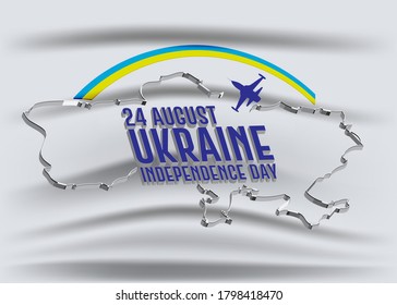 Vector Yellow-blue map of Ukraine. Colors of the national flag and Congratulations in Ukrainian. translation - Happy Independence Day of Ukraine. Concept for Independence Day poster. Isolated on white