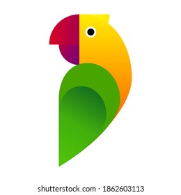 Loro verde amarillo vectorial aislado en fondo blanco