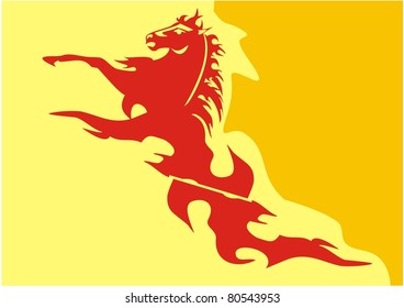 Vector yellow-orange background with a red horse