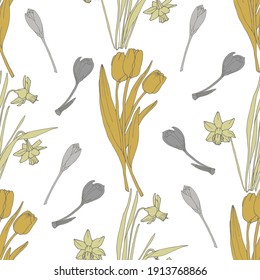 Vector yeloow and grey spring flowers repeat pattern background