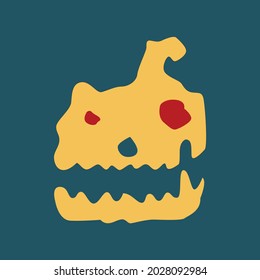 vector yelow skull with red eye flat design