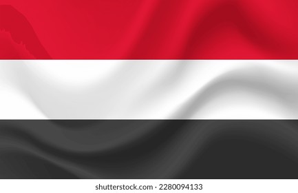 Vector Yemen flag. Waved Flag of Yemen. Yemen emblem, icon.