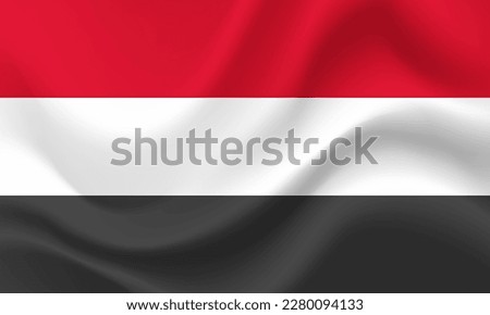 Vector Yemen flag. Waved Flag of Yemen. Yemen emblem, icon.