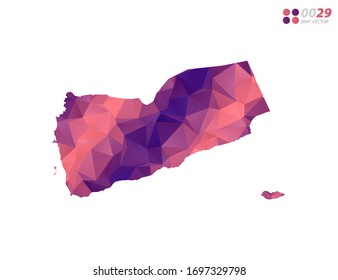 Vector of Yemen map colorful polygon red triangle mosaic with white background. style gradient.