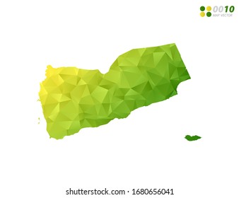 Vector Yemen map green and yellow polygon triangle mosaic with white background. style gradient.