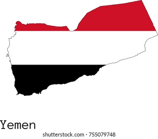 Vector Yemen map silhouette, painted in colors of a national flag
