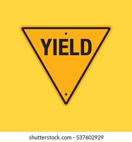 A Vector Yield Sign On A Simple Yellow Background.