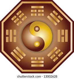 Vector Yin and Yang and bagua illustration