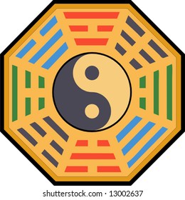 Vector Yin and Yang and bagua illustration