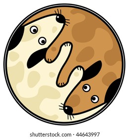 Vector yin and yang design of two dogs sniffing each other